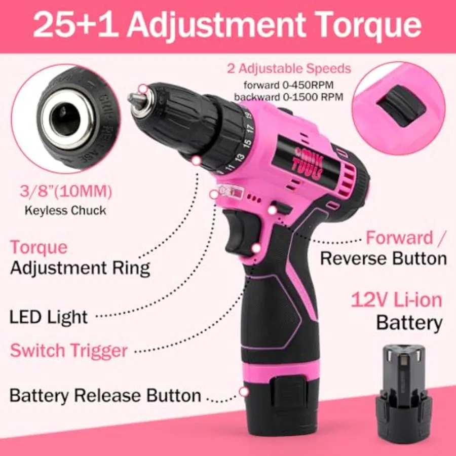 Pink Cordless Drill Set for Women 3 Pink Cordless Drill Set for Women - Image 3