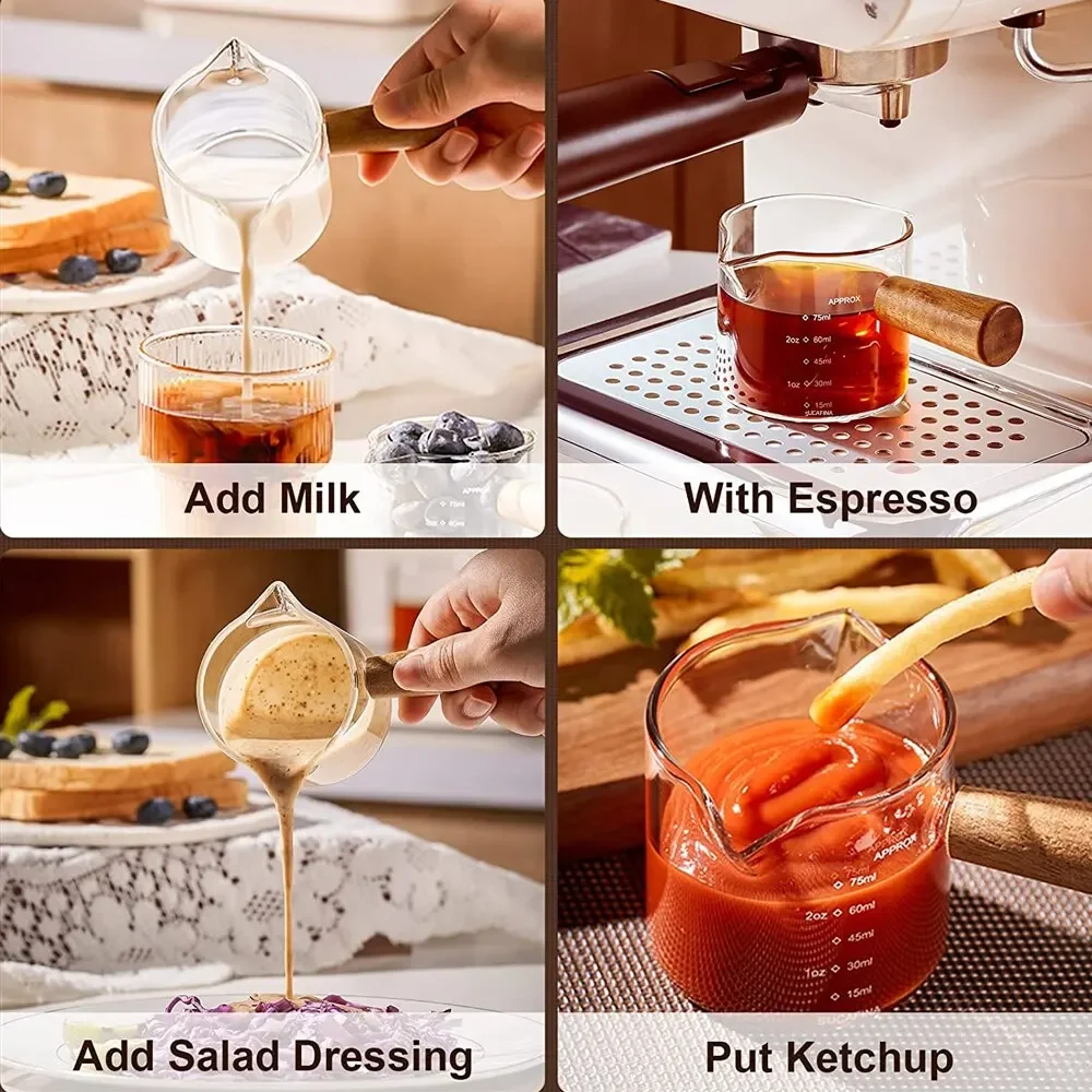 Glass Espresso Measuring Cup with Wooden Handle 4 Glass Espresso Measuring Cup with Wooden Handle - Image 4