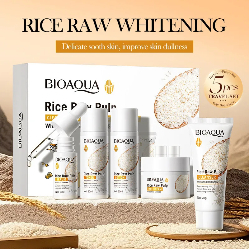 BIOAQUA Rice Raw Pulp 5-Piece Brightening & Hydrating Skincare Set 1 rice water skincare set